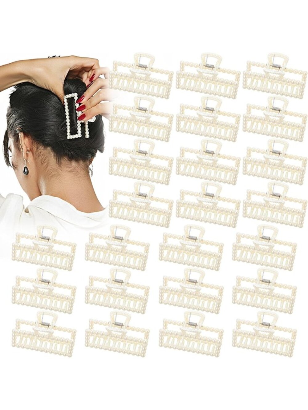 24 Pcs Pearl Hair Claw Clips - Non-Slip Barrette for Wedding & Bridesmaid Hair